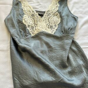 Elegant Gray Chemise with Cream Lace